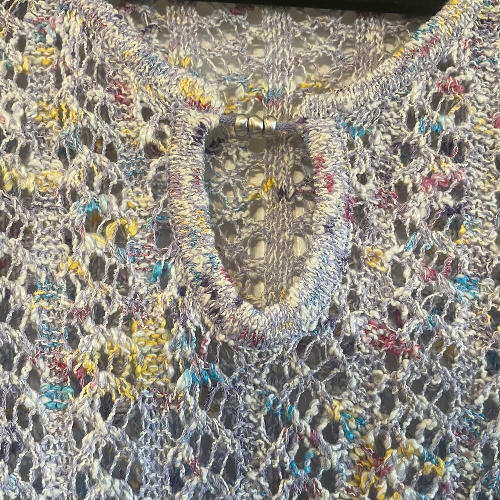 ST JOHN SPORT Multi-Season Blue Multi Open Knit Pullover Sweater PETITE - Picture 5 of 15